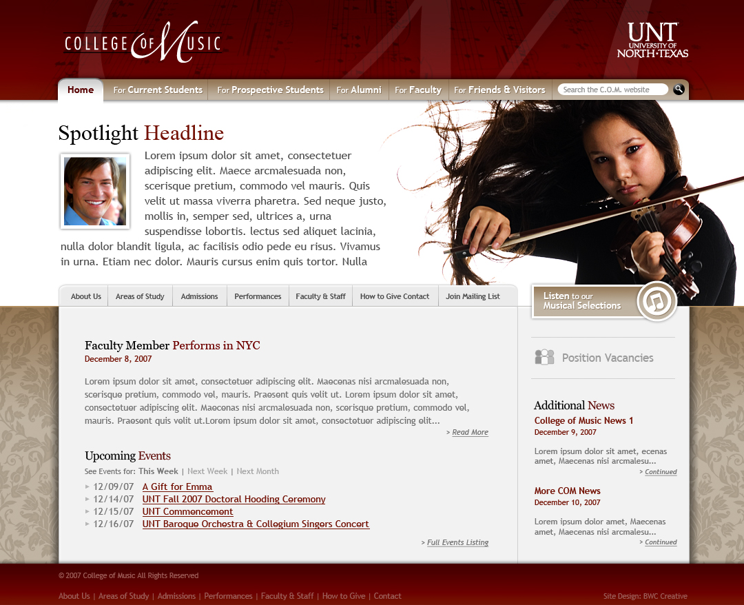 UNT Collage of Music Website Design